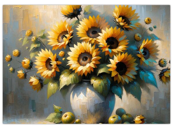 Obraz - Váza se slunečnicemi (70x50 cm)