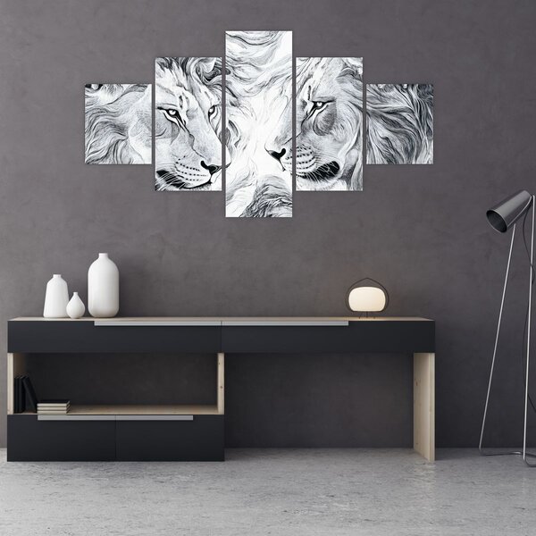 Obraz - Kreslené lví hlavy (125x70 cm)