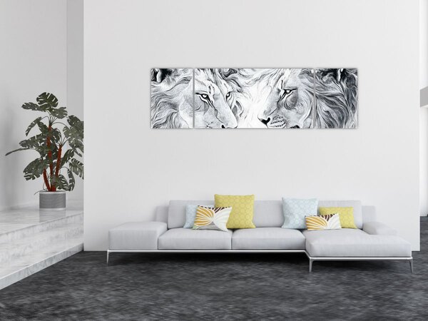 Obraz - Kreslené lví hlavy (170x50 cm)