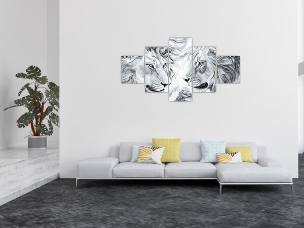Obraz - Kreslené lví hlavy (125x70 cm)