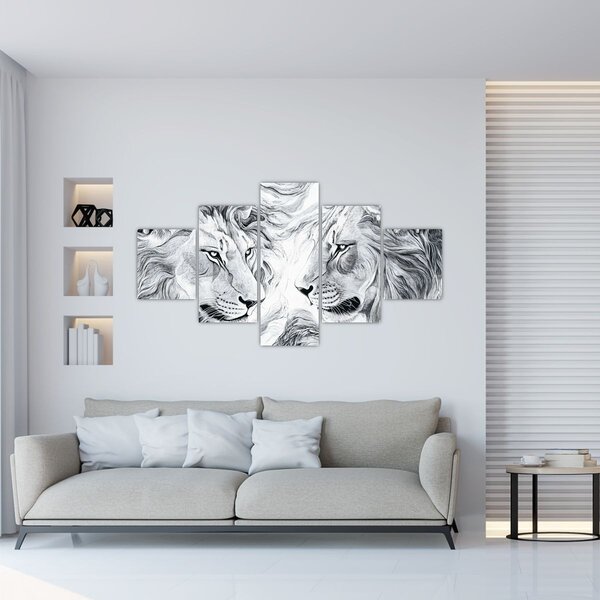 Obraz - Kreslené lví hlavy (125x70 cm)