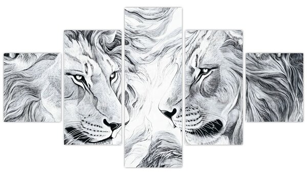 Obraz - Kreslené lví hlavy (125x70 cm)