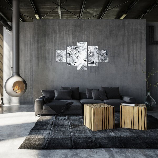 Obraz - Kreslené lví hlavy (125x70 cm)
