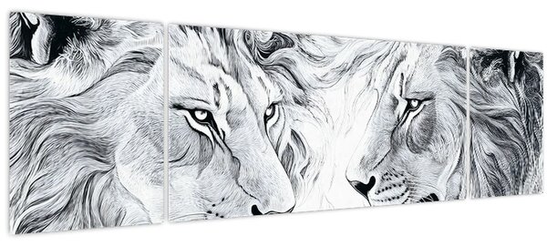 Obraz - Kreslené lví hlavy (170x50 cm)