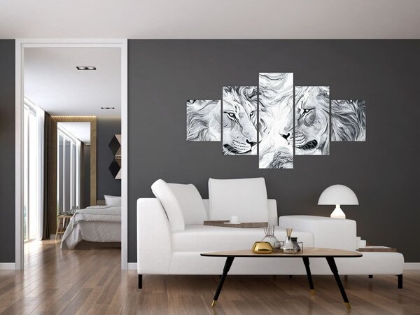 Obraz - Kreslené lví hlavy (125x70 cm)