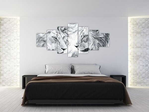 Obraz - Kreslené lví hlavy (210x100 cm)