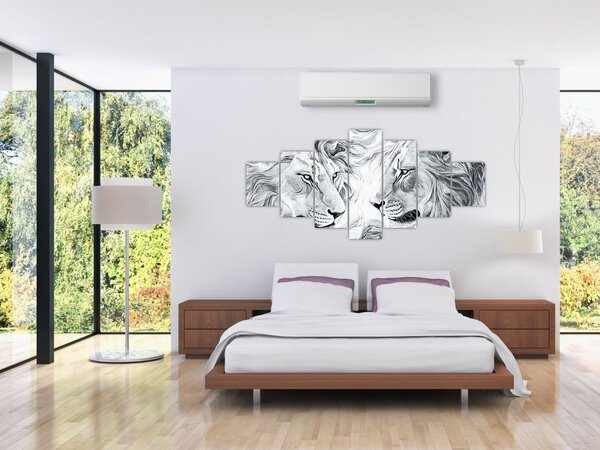 Obraz - Kreslené lví hlavy (210x100 cm)