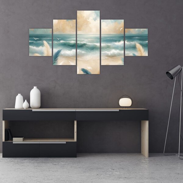 Obraz - Malovaná pláž v lehkých barvách (125x70 cm)
