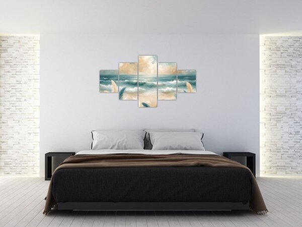 Obraz - Malovaná pláž v lehkých barvách (125x70 cm)