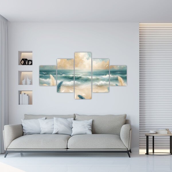 Obraz - Malovaná pláž v lehkých barvách (125x70 cm)