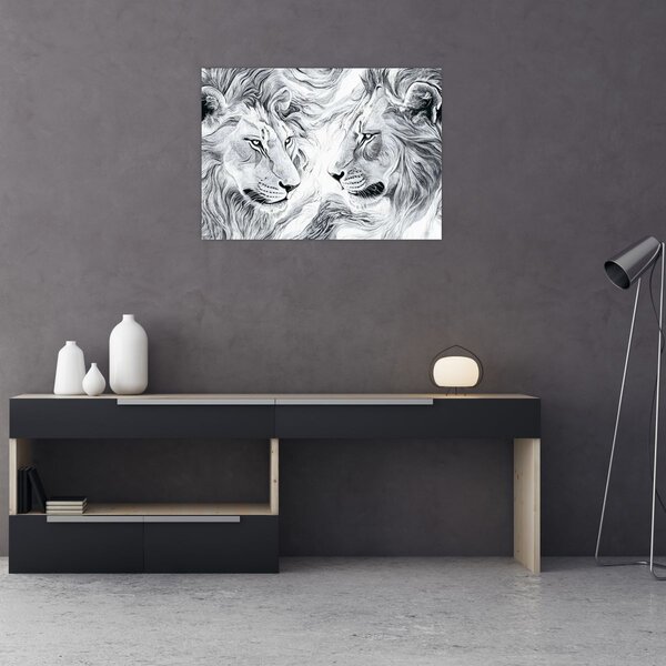 Obraz - Kreslené lví hlavy (70x50 cm)