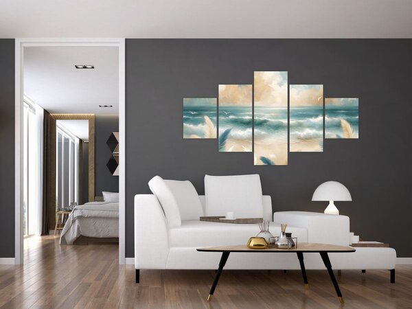 Obraz - Malovaná pláž v lehkých barvách (125x70 cm)
