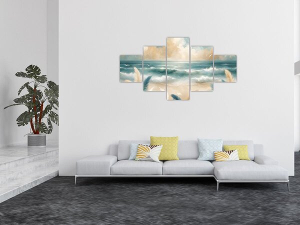 Obraz - Malovaná pláž v lehkých barvách (125x70 cm)