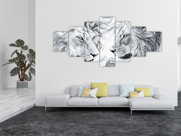 Obraz - Kreslené lví hlavy (210x100 cm)