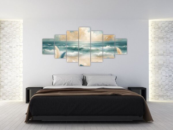 Obraz - Malovaná pláž v lehkých barvách (210x100 cm)