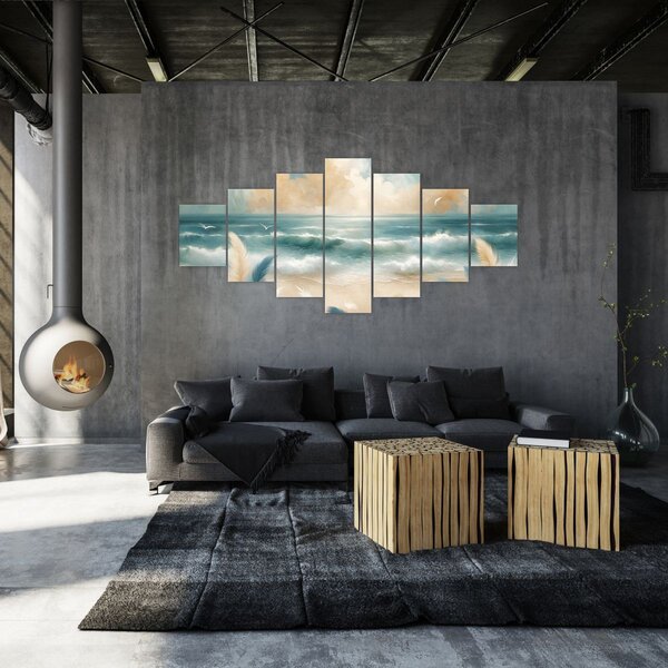 Obraz - Malovaná pláž v lehkých barvách (210x100 cm)