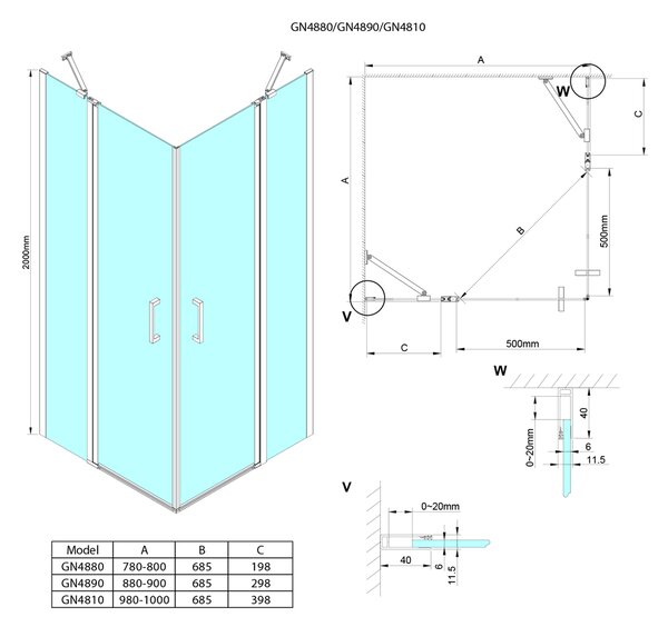LORO Obdélníkový rohový sprchový kout 1000x900 mm