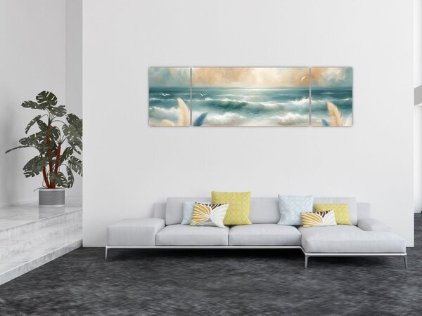 Obraz - Malovaná pláž v lehkých barvách (170x50 cm)