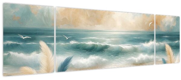 Obraz - Malovaná pláž v lehkých barvách (170x50 cm)