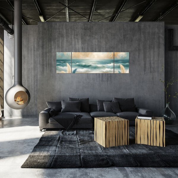 Obraz - Malovaná pláž v lehkých barvách (170x50 cm)