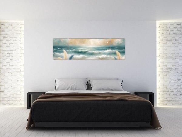 Obraz - Malovaná pláž v lehkých barvách (170x50 cm)