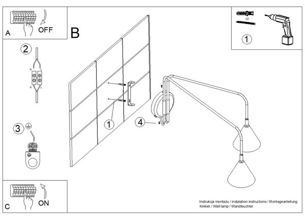Sollux Lighting Nástěnné svítidlo NOX 2 okrově červené s vypínačem