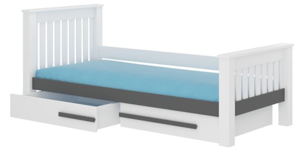 Dětská postel CARMEL + matrace, 90x190, bílá/grafit