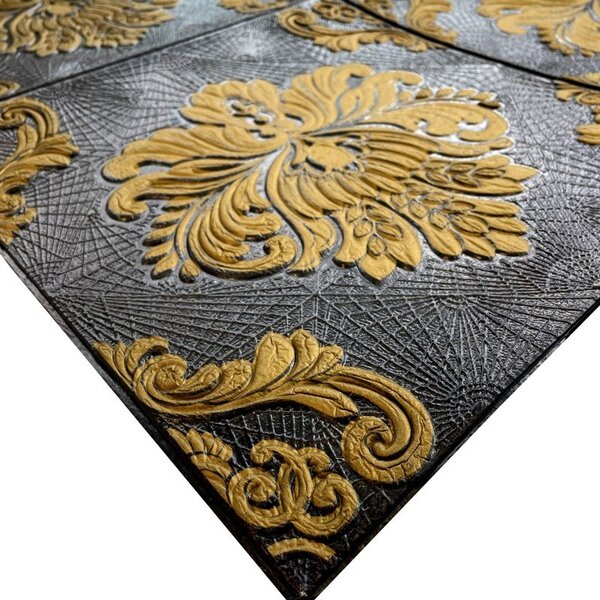 Samolepící pěnové 3D panely RS065-D12, cena za kus, rozměr 68 x 67,5 cm, ornamenty zlaté na černém podkladu, IMPOL TRADE