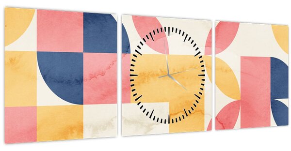 Obraz - Abstrakce s retro vzory (s hodinami) (90x30 cm)