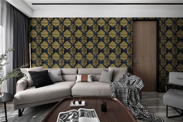 Samolepící pěnové 3D panely RS065-D12, cena za kus, rozměr 68 x 67,5 cm, ornamenty zlaté na černém podkladu, IMPOL TRADE