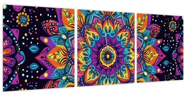 Obraz - Kaleidoskopická mandala (s hodinami) (90x30 cm)