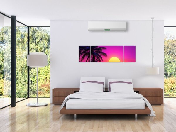 Obraz - Fialový západ s palmou (170x50 cm)