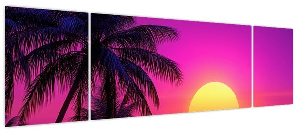 Obraz - Fialový západ s palmou (170x50 cm)