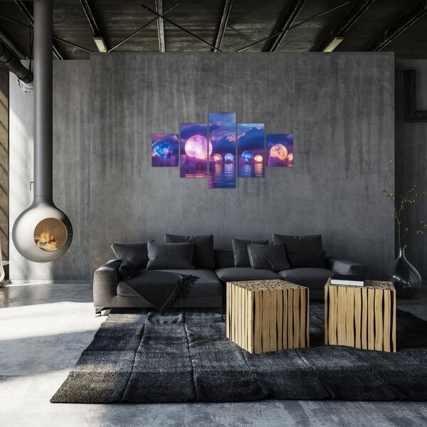Obraz - Planety na vodě (125x70 cm)