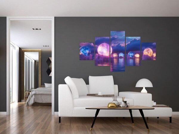 Obraz - Planety na vodě (125x70 cm)