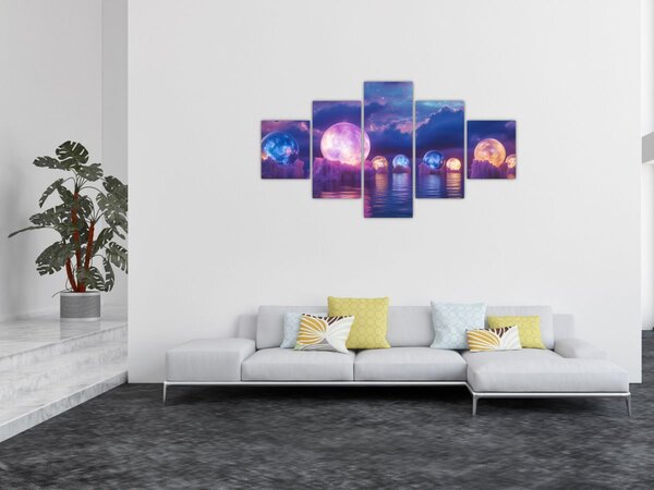 Obraz - Planety na vodě (125x70 cm)