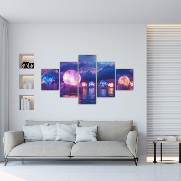 Obraz - Planety na vodě (125x70 cm)