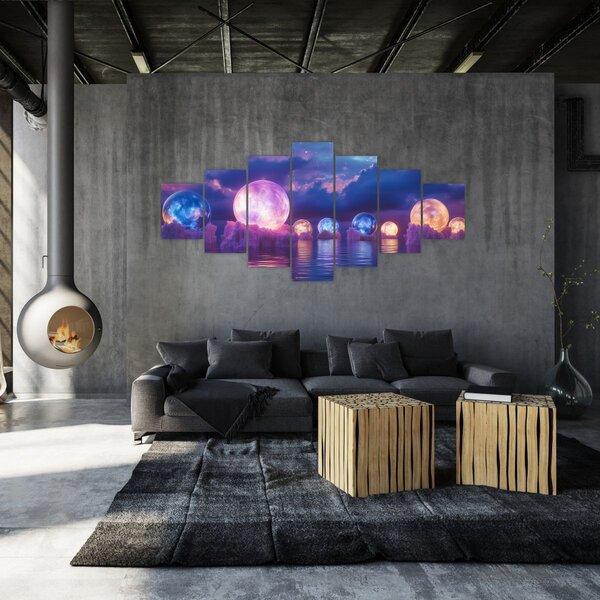 Obraz - Planety na vodě (210x100 cm)