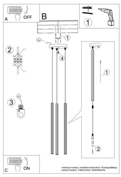 Sollux Lighting Závěsné svítidlo ARCHE 3P ultramarín