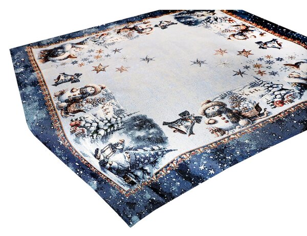 Luxusní vánoční gobelínový ubrus na stůl s lurexem – Magický Santa a sněhové vločky Barva Vícebarevná Rozměry 90x90 cm