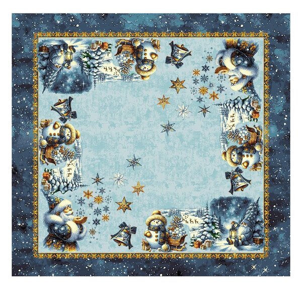 Luxusní vánoční gobelínový ubrus na stůl s lurexem – Magický Santa a sněhové vločky Barva Vícebarevná Rozměry 90x90 cm