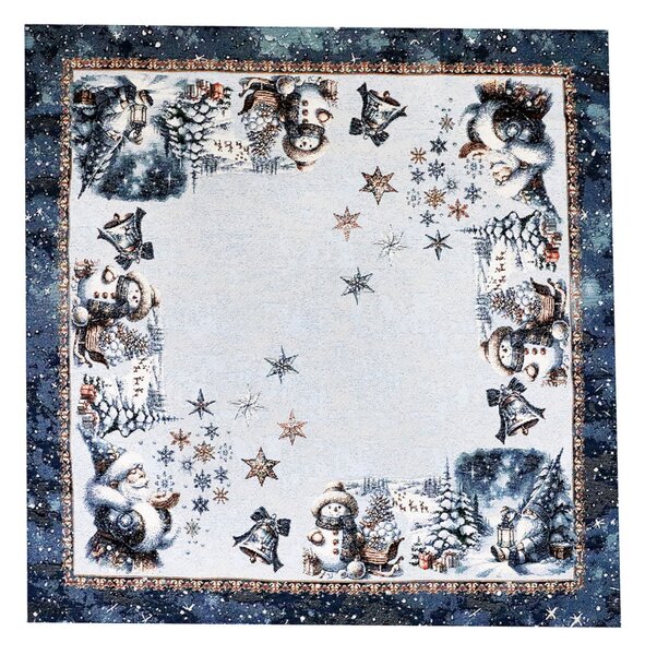 Luxusní vánoční gobelínový ubrus na stůl s lurexem – Magický Santa a sněhové vločky Barva Vícebarevná Rozměry 90x90 cm