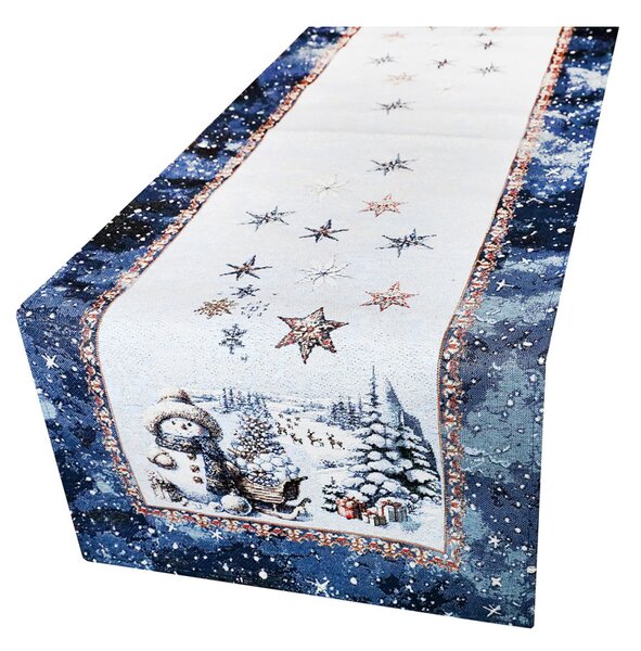 Luxusní vánoční gobelínový běhoun na stůl s lurexem – Magický Santa a sněhové vločky Barva Vícebarevná Rozměry 45x90 cm