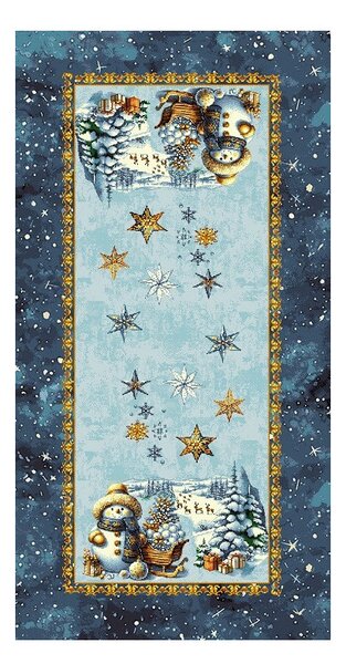 Luxusní vánoční gobelínový běhoun na stůl s lurexem – Magický Santa a sněhové vločky Barva Vícebarevná Rozměry 45x90 cm