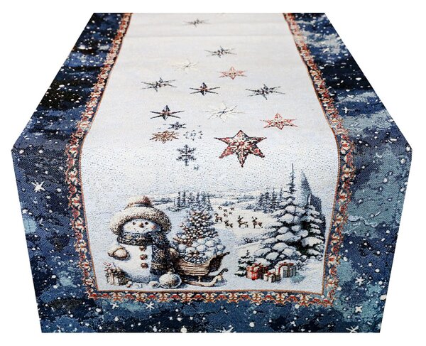 Luxusní vánoční gobelínový běhoun na stůl s lurexem – Magický Santa a sněhové vločky Barva Vícebarevná Rozměry 45x90 cm