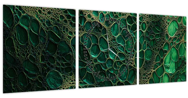 Obraz - Zelený mikroskopický snímek (s hodinami) (90x30 cm)