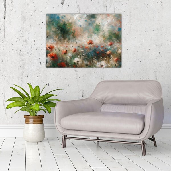 Obraz - Abstrakce pole s vlčími máky (70x50 cm)