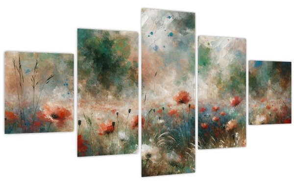 Obraz - Abstrakce pole s vlčími máky (125x70 cm)