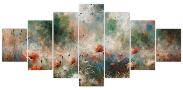 Obraz - Abstrakce pole s vlčími máky (210x100 cm)