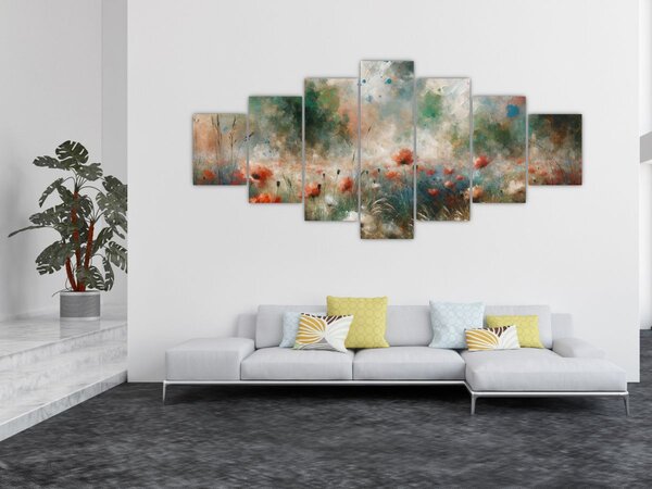 Obraz - Abstrakce pole s vlčími máky (210x100 cm)